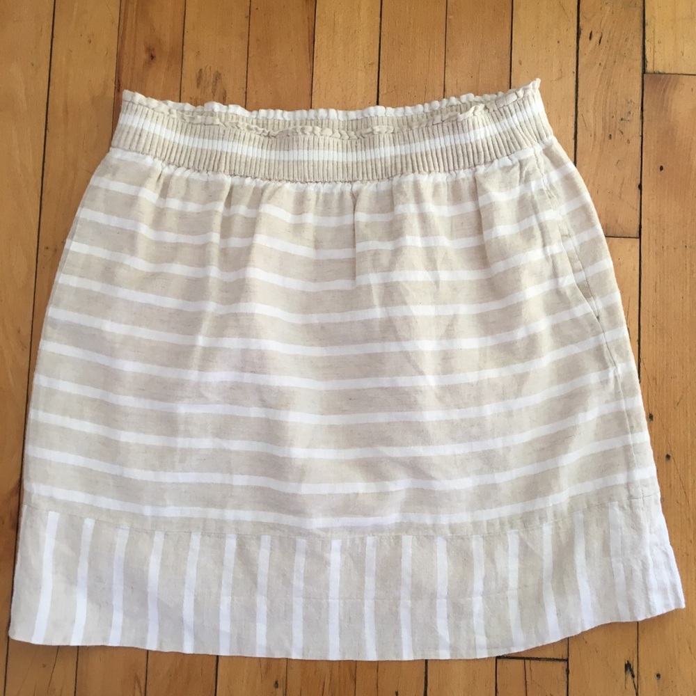 J Crew beige and white striped linen skirt